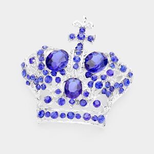 Pave Blue Crystal Crown Pin Brooch